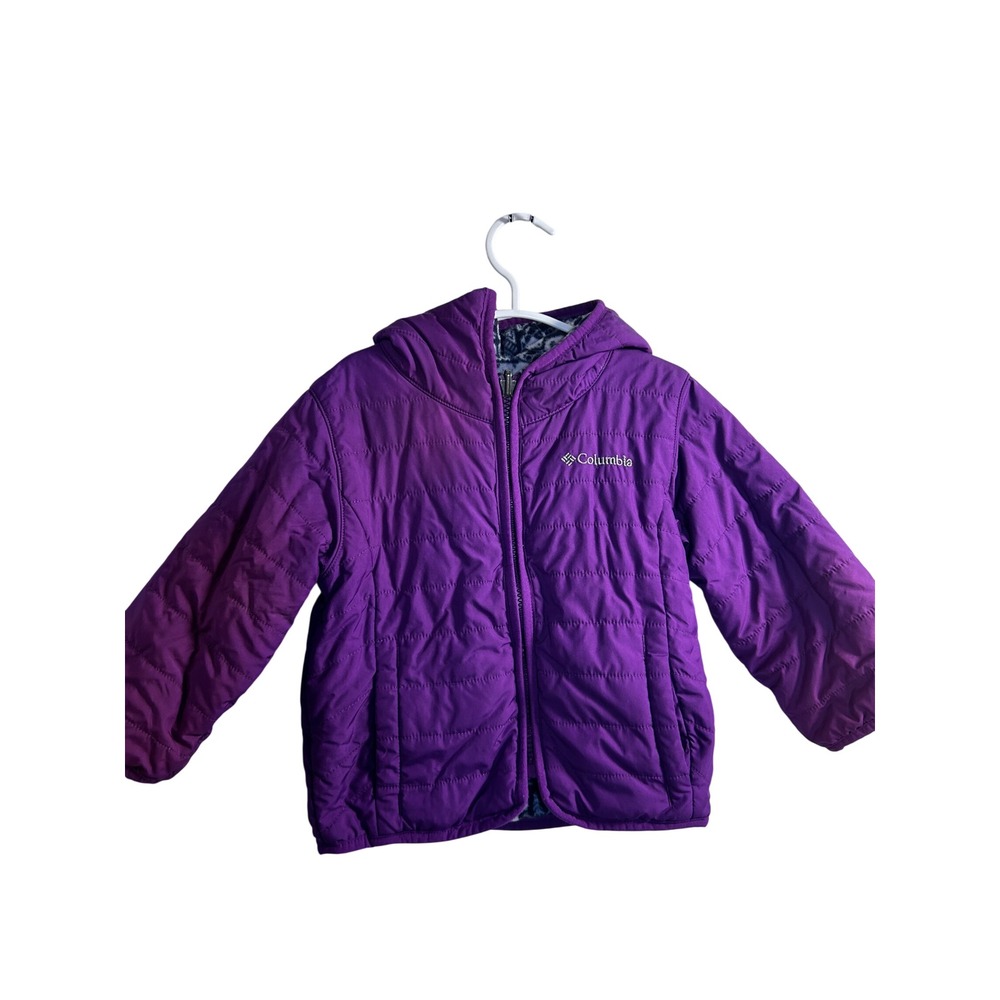 Columbia Reversible Puffer Jacket 2T Purple Fleece Lined Hooded Kids